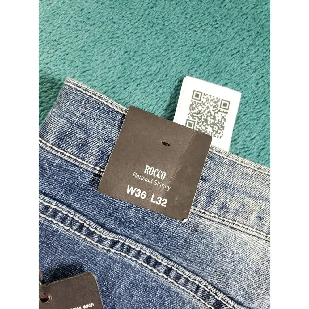 True Religion Jeans Size 36x32 Mens Blue Stretch Pants Rocco Relaxed Skinny NWT